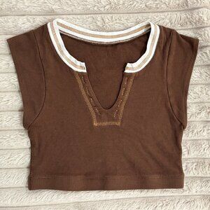 Ribbed chocolate brown cropped top (size XS)